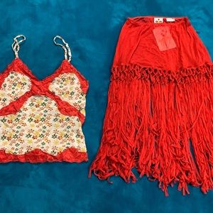 Vintage Mary Green San Francisco silk fringe skirt nylon lace cami
